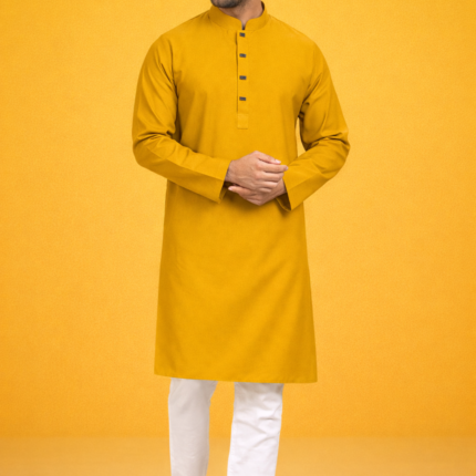 Zynoor Premium Microstitch Solid Panjabi – Mustard Yellow