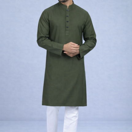 Zynoor Premium Microstitch Solid Panjabi – Olive