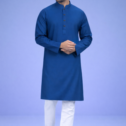 Zynoor Premium Microstitch Solid Panjabi – Petrol Blue